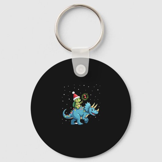 Santa Turtle Riding T-Rex Reindeer Christmas Light Sleutelhanger (Voorkant)