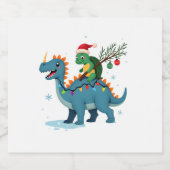 Santa Turtle Riding T-Rex Reindeer Christmas Light Sparkling Wijnetiket (Enkel label)