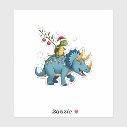 Santa Turtle Riding T-Rex Reindeer Christmas Light Sticker (Vel)
