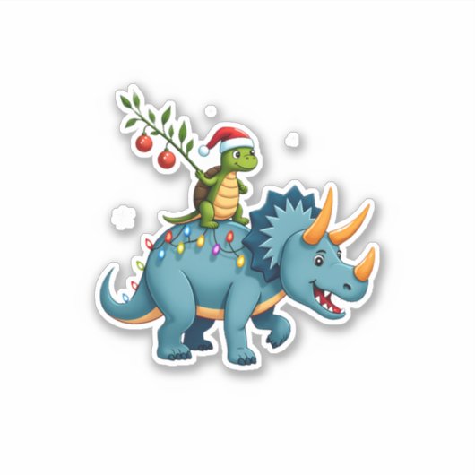 Santa Turtle Riding T-Rex Reindeer Christmas Light Sticker (Voorkant)