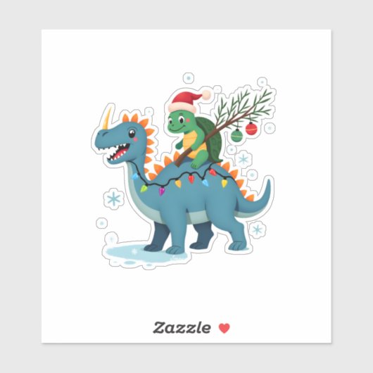 Santa Turtle Riding T-Rex Reindeer Christmas Light Sticker (Vel)