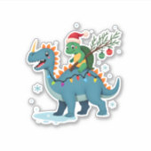 Santa Turtle Riding T-Rex Reindeer Christmas Light Sticker (Voorkant)