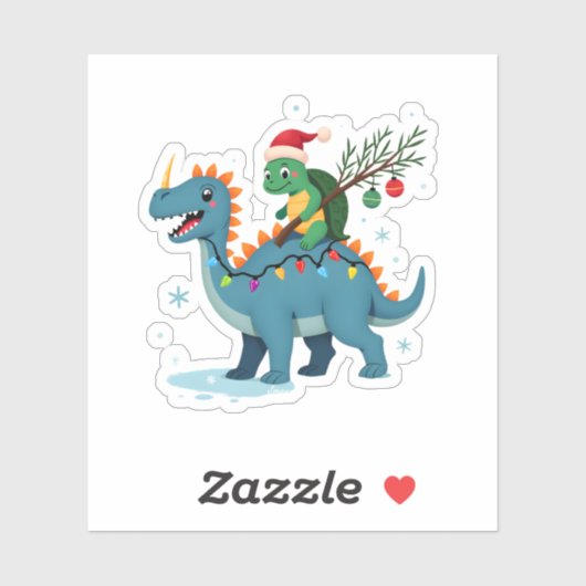 Santa Turtle Riding T-Rex Reindeer Christmas Light Sticker (Vel)