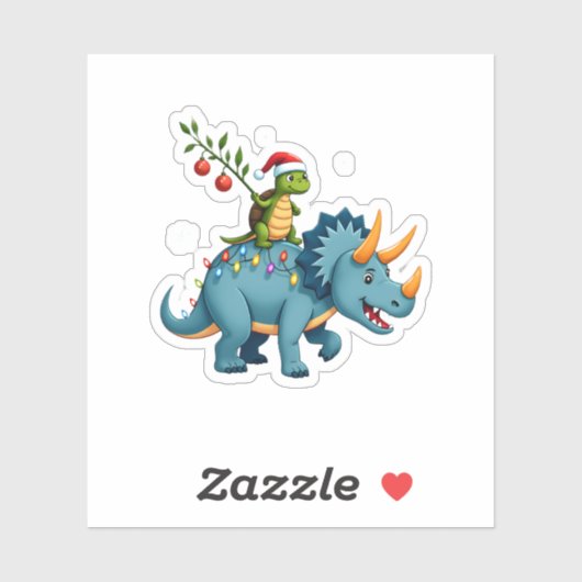 Santa Turtle Riding T-Rex Reindeer Christmas Light Sticker (Vel)