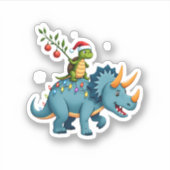 Santa Turtle Riding T-Rex Reindeer Christmas Light Sticker (Voorkant)