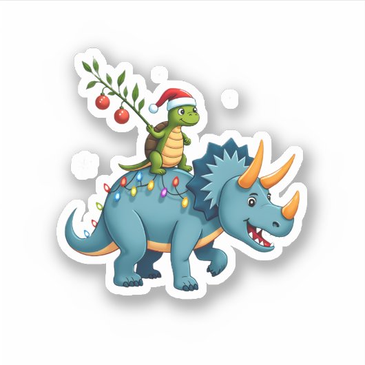 Santa Turtle Riding T-Rex Reindeer Christmas Light Sticker (Voorkant)
