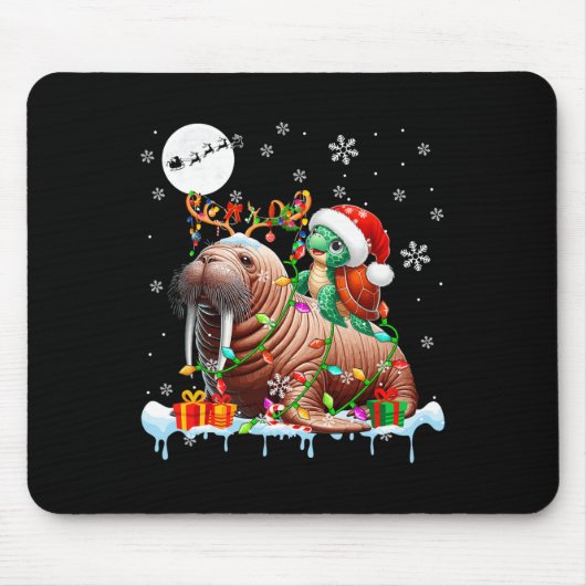 Santa Turtle Riding Walrus Rendier Christmas Zee Muismat (Voorkant)
