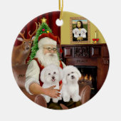 Santa - Twee Bichon Frise Keramisch Ornament (Voorkant)