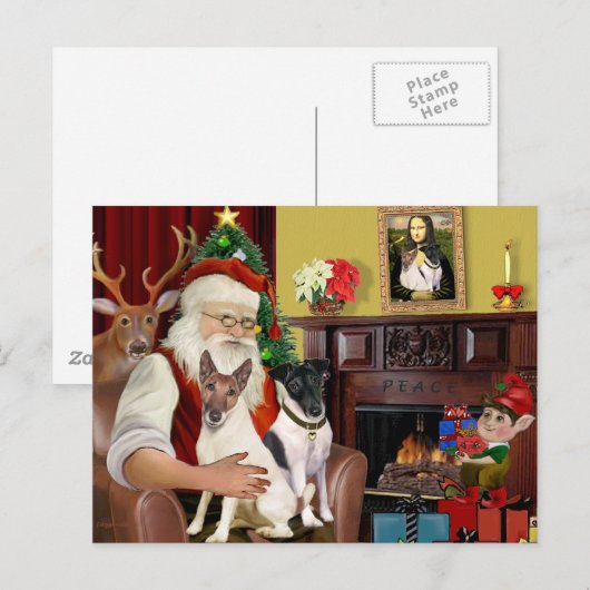 Santa - Twee gladde Fox Terriers Feestdagenkaart (Voorkant / Achterkant)