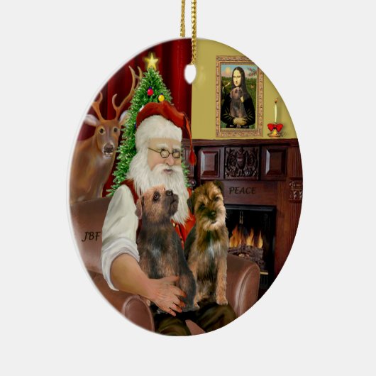 Santa - Twee Grensterriërs Keramisch Ornament (Rechts)