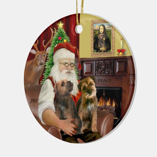 Santa - Twee Grensterriërs Keramisch Ornament (Links)