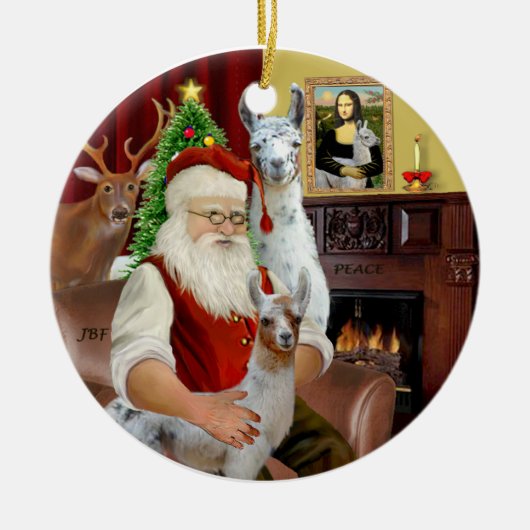 Santa - Twee lama's (Mom+baby) Keramisch Ornament (Voorkant)