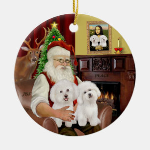 Santa - Two Bichon Frise Keramisch Ornament