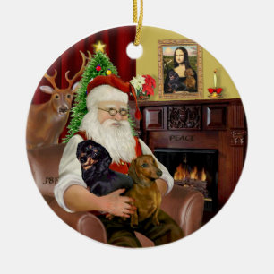 Santa-Two Teckels (BT+rood) Keramisch Ornament
