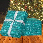 Santa Typografie Blauwgroen Blue Cute Add Childs N Cadeaupapier
