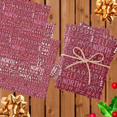 Santa Typografie Burgundy Red Kinder naam Kerstmis Inpakpapier Vel