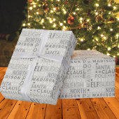 Santa Typografie Chic Grey Cute Add Childs Name Cadeaupapier