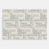 Santa Typografie Chic Grey Kinder Name Kerstmis Inpakpapier Vel (Voorkant)