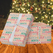 Santa Typografie Red Green Cute voegt kindernaam t Cadeaupapier