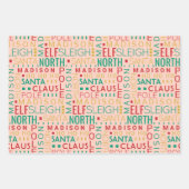 Santa Typografie Red Green Kinder Name Kerstmis Inpakpapier Vel (Voorkant)