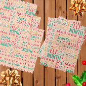Santa Typografie Red Green Kinder Name Kerstmis Inpakpapier Vel