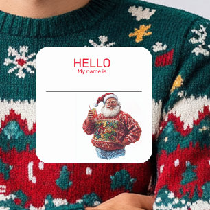 Santa Ugly Sweater Party Naam Tag Badge Kerstmis Vierkante Sticker