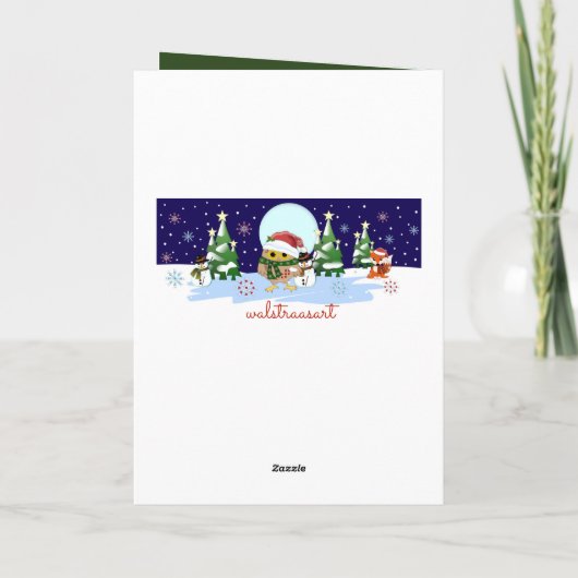 Santa Uil en zijn sneeuwpop vriend, aangepaste tek Feestdagen Kaart (Achterkant)