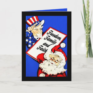 Santa, Uncle Sam Salute Patriotic Christmas Cards Feestdagen Kaart