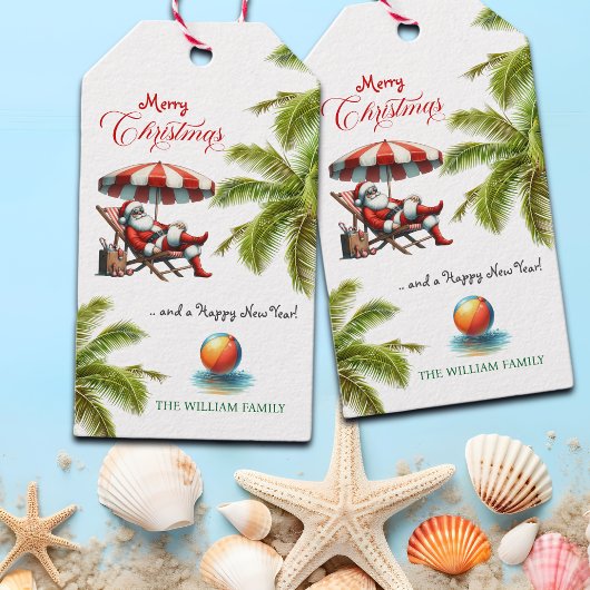 Santa under a Beach Umbrella Christmas Cadeaulabel