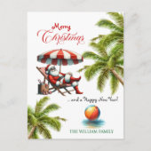 Santa under a Beach Umbrella Christmas Feestdagenkaart (Voorkant)