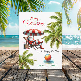 Santa under a Beach Umbrella Christmas Feestdagenkaart