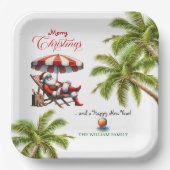 Santa under a Beach Umbrella Christmas Papieren Bordje (Voorkant)