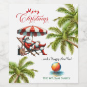 Santa under a Beach Umbrella Christmas Wijn Etiket (Enkel label)