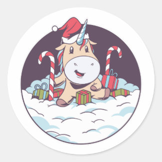 Santa Unicorn Ronde Sticker