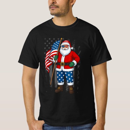 Santa USA Amerikaanse vlag kerst in juli T-shirt (Voorkant)