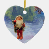 SANTA VAN DE GNOMEN MET RODE RUBY HEART KERAMISCH ORNAMENT (Voorkant)