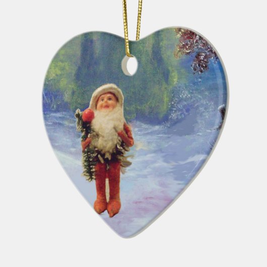 SANTA VAN DE GNOMEN MET RODE RUBY HEART KERAMISCH ORNAMENT (Links)