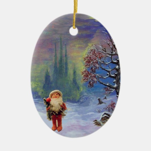 SANTA VAN DE GNOMEN, RODE RUBY EN BLUE SAPPHIRE KERAMISCH ORNAMENT (Voorkant)
