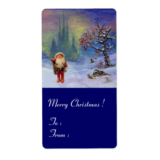 SANTA VAN DE GNOMES Blue Winter Holiday Kerstmis Etiket (Voorkant)