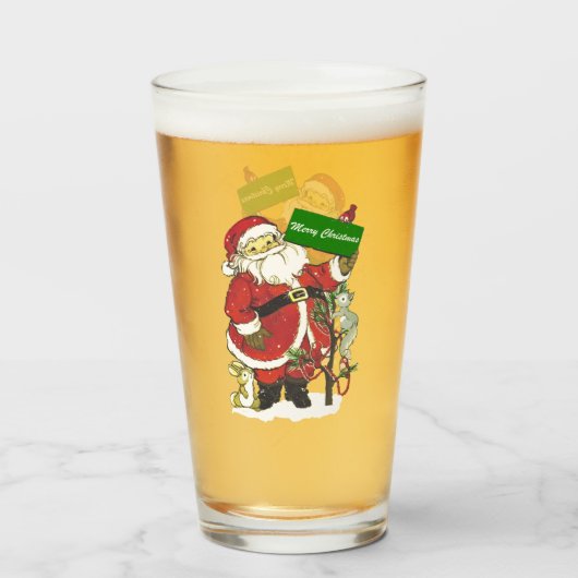 Santa versierde kleine boom schattige dieren vogel glas (Voorkant gevuld)