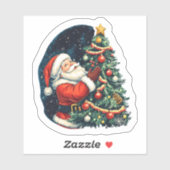Santa verspreidt vreugde bij de kerstboom sticker (Vel)