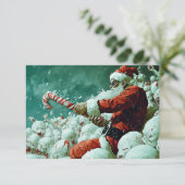 Santa Versus The Snowmen Flat Greeting Card Kaart (Staand voorkant)