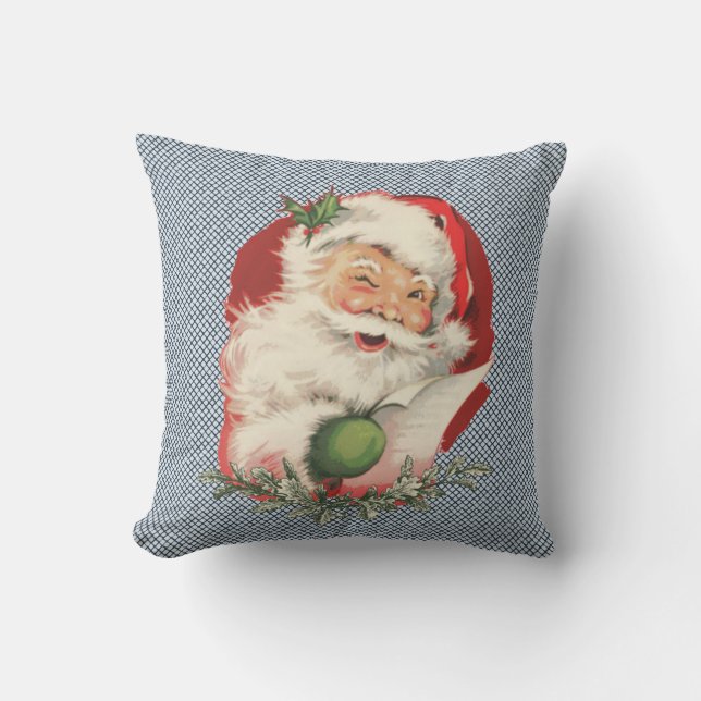 Santa Vintage-kerstmarineblauw Kussen (Voorkant)