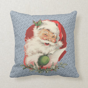 Santa Vintage-kerstmarineblauw Kussen