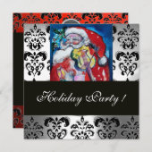 SANTA & VIOLIN, RODE ZWARTE WITTE DAMASKMONOGRAM KAART (Voorkant / Achterkant)