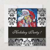 SANTA & VIOLIN, RODE ZWARTE WITTE DAMASKMONOGRAM KAART (Voorkant)