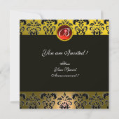 SANTA & VIOLIN YELLOW BLACK DAMASK MONOGRAM Ruby Kaart (Achterkant)