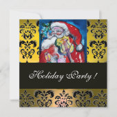 SANTA & VIOLIN YELLOW BLACK DAMASK MONOGRAM Ruby Kaart (Voorkant)