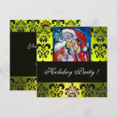 SANTA & VIOLIN YELLOW BLACK DAMASK MONOGRAM Ruby Kaart (Voorkant / Achterkant)