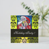 SANTA & VIOLIN YELLOW BLACK DAMASK MONOGRAM Ruby Kaart (Staand voorkant)